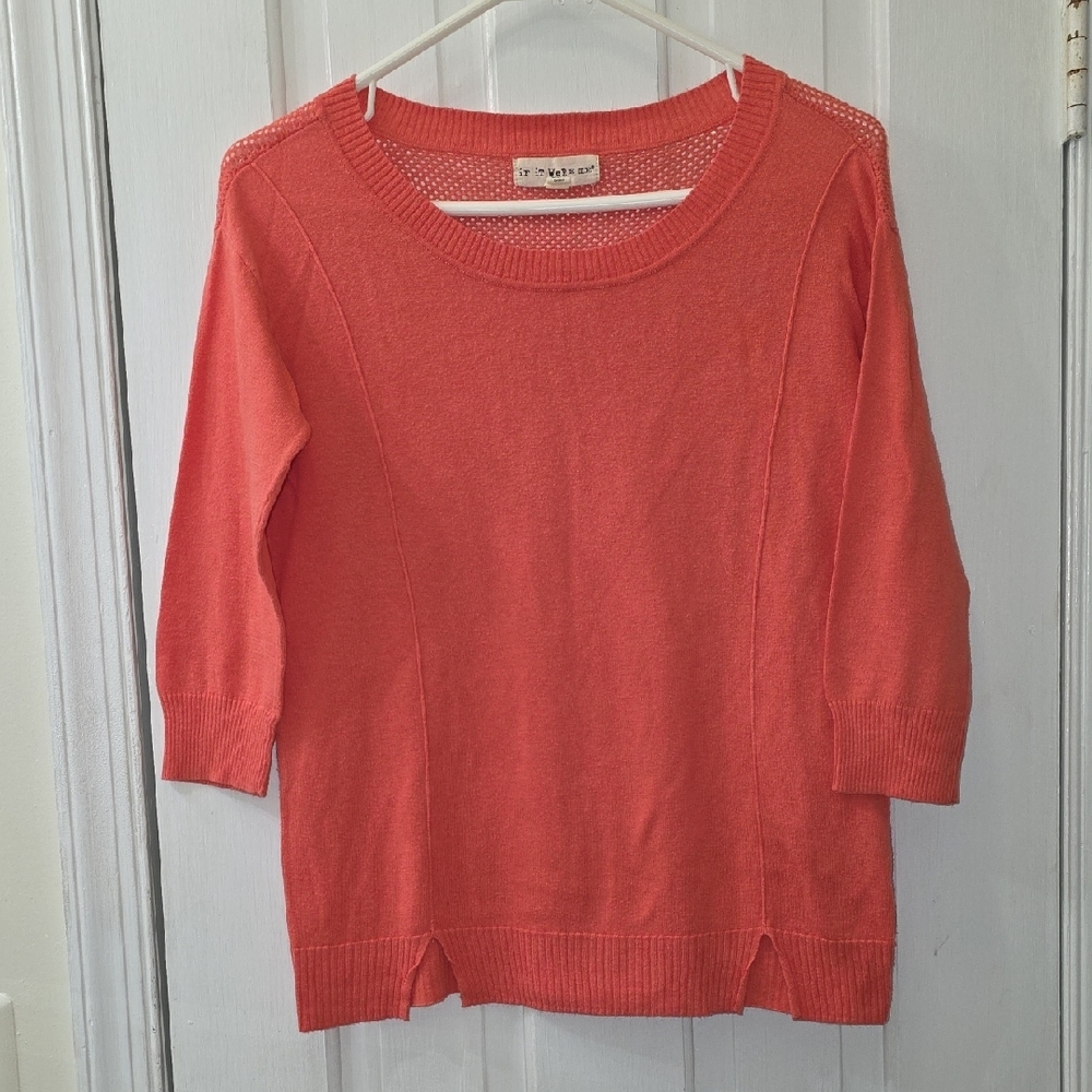 If it were me Coral Crew Neck 3/4 Sleeve Sweater